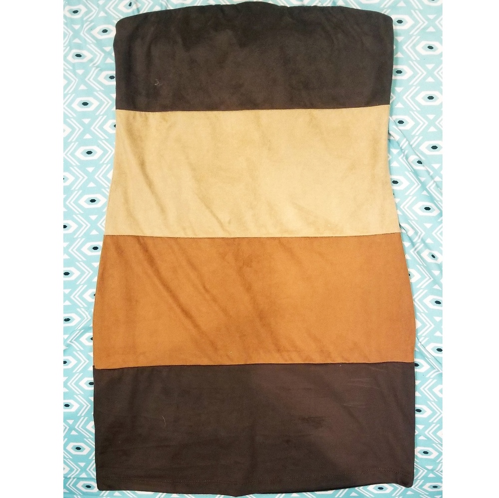 Brown suede strapless dress